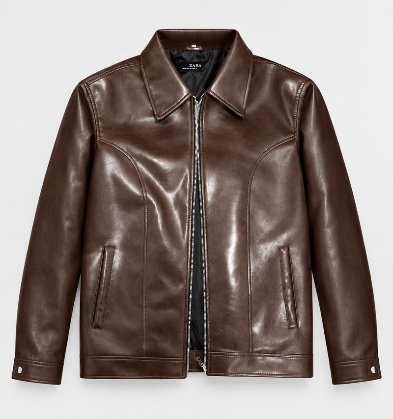 Zara Faux Leather Bomber Jacket – Dark Brown