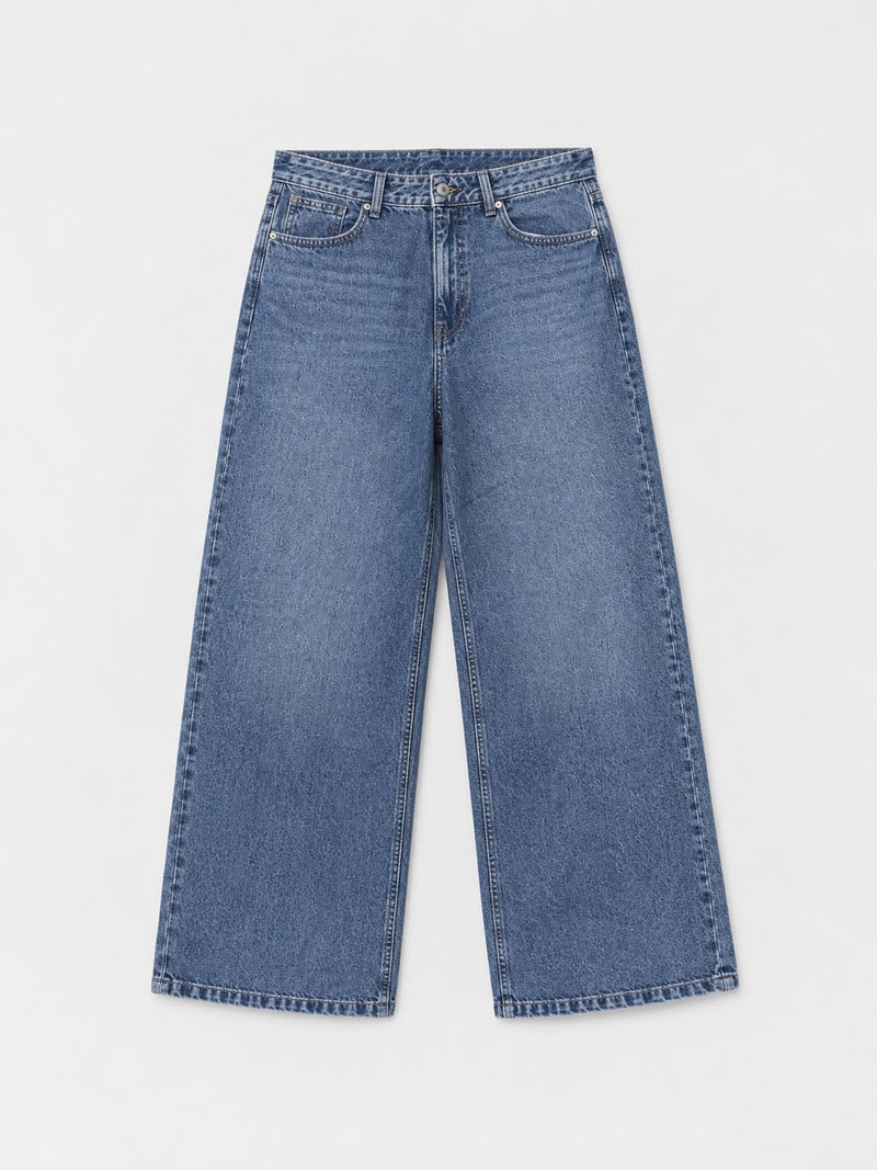 Blue wide-leg jeans - back view