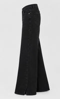 Wide Leg Split-Hem Black Denim Jeans - Front View