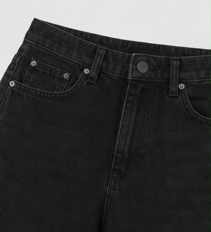 Wide Leg Split-Hem Black Denim Jeans - Hem Detail