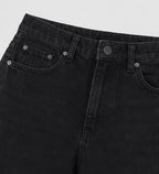 Wide Leg Split-Hem Black Denim Jeans - Hem Detail