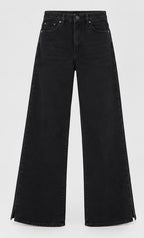 Wide Leg Split-Hem Black Denim Jeans - Back View