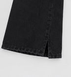 Wide Leg Split-Hem Black Denim Jeans - Side View