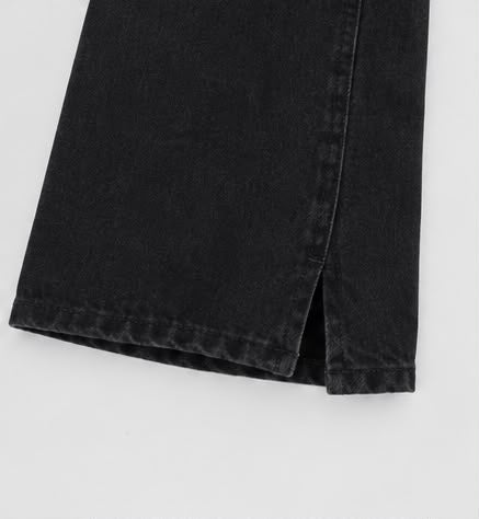 Wide Leg Split-Hem Black Denim Jeans - Side View